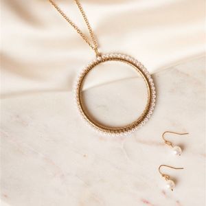 *NEW! Gold Pearl Beaded Ring Style Pendant Necklace Set